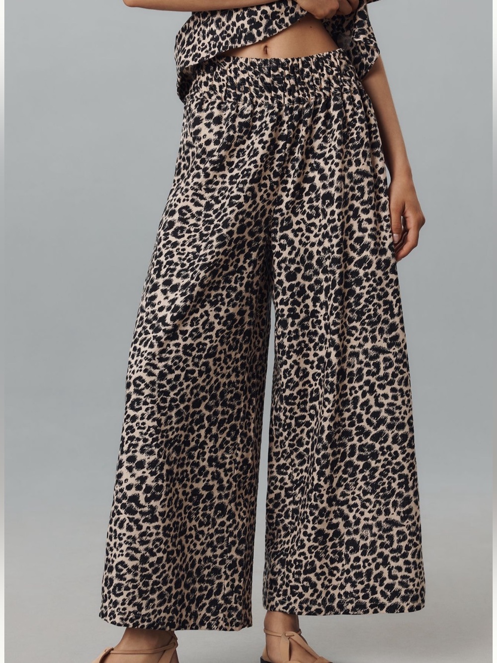 Anthropologie Wide Leg Leopard Print Pants - Beige/Black